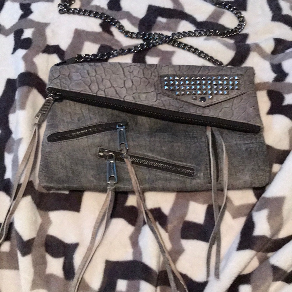 Rebecca Minkoff gray textured steampunk crossbody